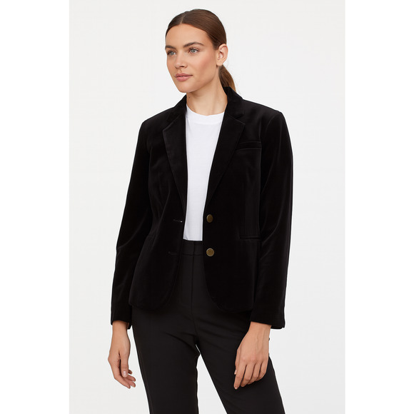 Calvin Klein Womens Velvet Blazer Jacket 10 Black Two Button Corpcore Office - Picture 1 of 6